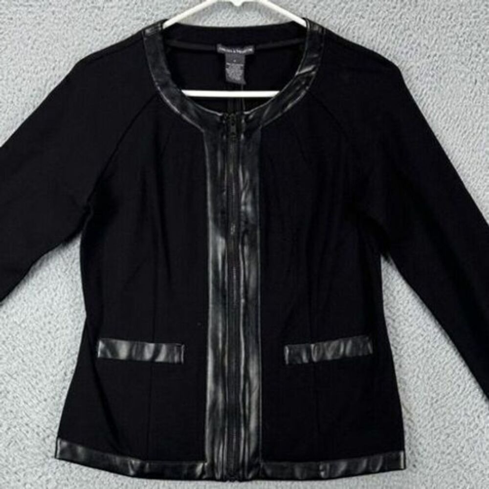 Chelsea Theodore Jacket Womens Small Black Faux Leather Trim Full Zip Coat NEW